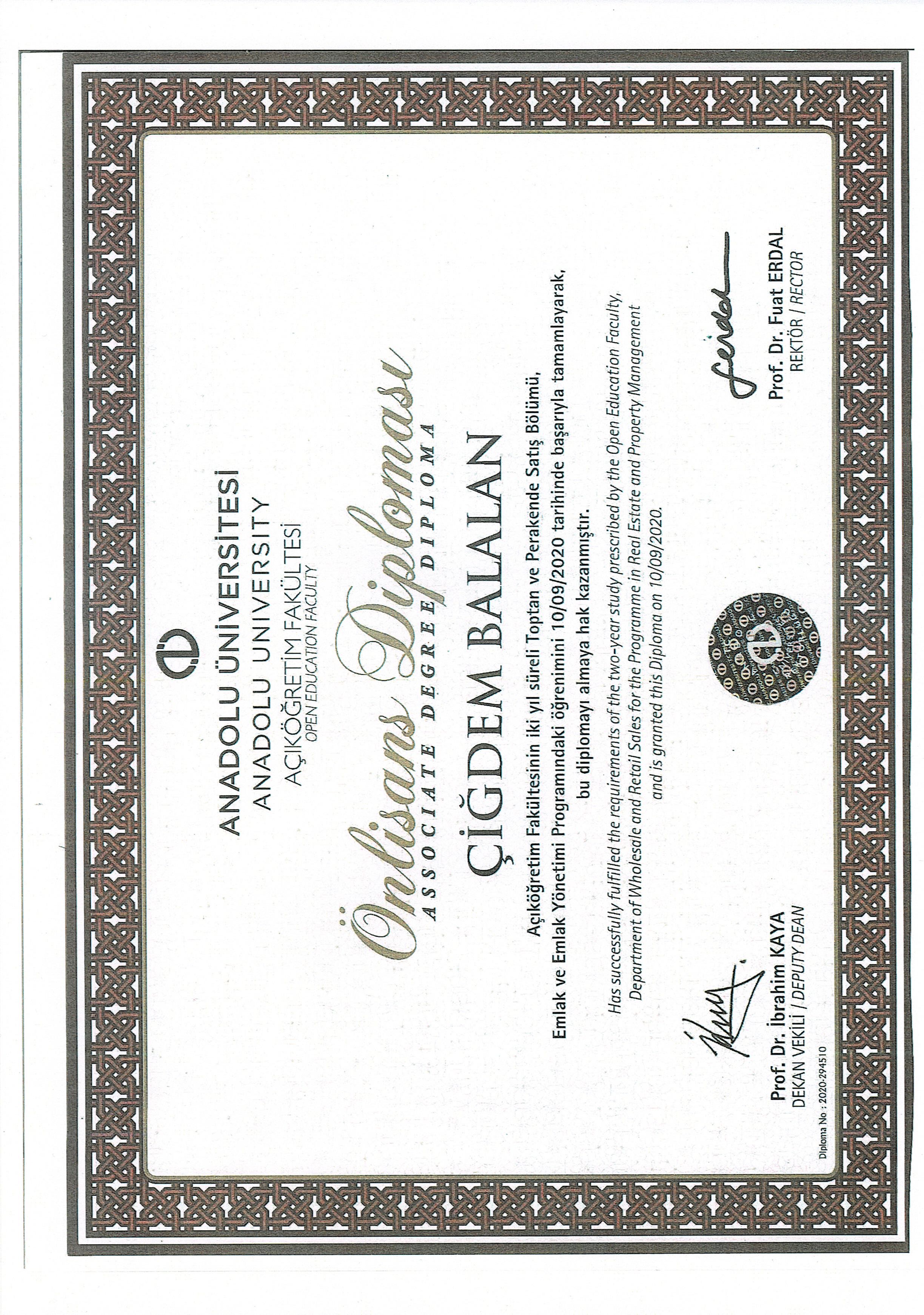 Emlak Ön lisans Diploması